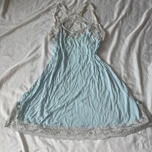 Honeydew Intimates Blue Lace Trim Slip Dress L Soft Stretch Chemise